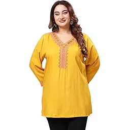 vaamii Womens Rayon Orange Color Embroidered Mustard Top-picture-49
