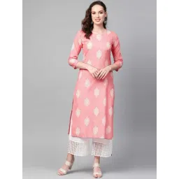 Vaamsi Pink Cotton Printed Straight Kurta-picture-25