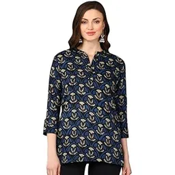 vaamsi Women's Cotton Blend Ethnic Motifs Printed Straight Top (VT1240_Black)-picture-36