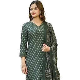 vaamsi Women's Green Rayon Blend Floral Straight Printed Kurta Pant With Dupatta Set | Office Wear Straight Kurta Set | Printed Salwar Suit For Women-picture-11