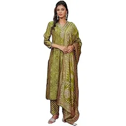 vaamsi Women's Green Silk Blend Embroidered Straight Ethnic Motifs Kurta Trousers With Dupatta Sets | Daily Straight Kurta Set For Women | Embroidered Salwar Suit For Womens-picture-18