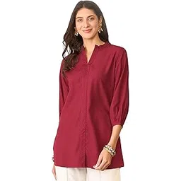 vaamsi Women's Maroon Silk Blend Solid Solid Top | Western Tops for Women-picture-33