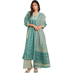 vaamsi Women's Turquoise Blue Rayon Blend Printed Straight Floral Kurta Trousers With Dupatta Sets | Daily Straight Kurta Set For Women | Printed Salwar Suit For Womens-picture-18