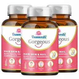 Vaamveda Biotin Keratin L Glutathione Vitamin C E Hair Skin Nail Hair Growth,  30 tablet(s)  Supplements (Pack of 3) -picture-10