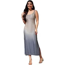 vaararo Lycra Bodycon Sleeveless Party Dress for Women | Shimmer Glitter Fabric Midi Silver Navy Ombre Outfit-picture-30