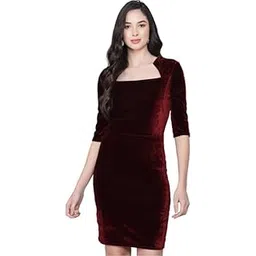 vaararo One Piece Party Dress for Women Bodycon | Half Sleeves Shiny Velvet Stylish Outfit-picture-37