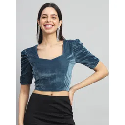 VAARARO Puff Sleeve Velvet Regular Top-picture-31
