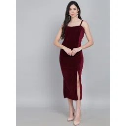 VAARARO Shoulder Strap Velvet Sheath Midi Dress-picture-22