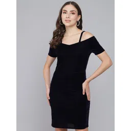 VAARARO Shoulder Straps Cold-Shoulder Sleeves Velvet Sheath Dress-picture-18