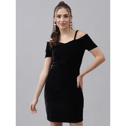 VAARARO Shoulder Straps Cold-Shoulder Sleeves Velvet Sheath Dress-picture-16