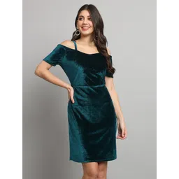 VAARARO Shoulder Straps Cold-Shoulder Sleeves Velvet Sheath Dress-picture-17
