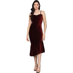 vaararo Sleeveless Party Dress for Women | Velvet A-Line Fish Cut Ruffle Bottom Stylish Outfit-picture-22