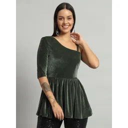 VAARARO Solid One Shoulder Velvet Peplum Top-picture-25