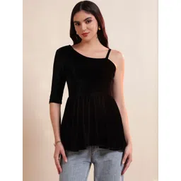 VAARARO Women One Shoulder Velvet Peplum Top-picture-32