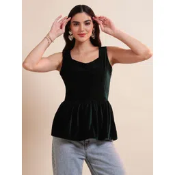 VAARARO Women Sweetheart Neck Sleeveless Velvet Peplum Top-picture-36