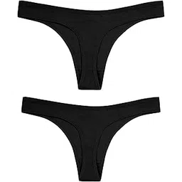 vadik Thong for Women Cotton Underwear Low Rise Solid G-String Sexy Lingerie Panties | Women Stretchable Under Fitted Outfits Bikini Style Underwear -Pack of 2 (in, Alpha, L, Regular, Black)-picture-55