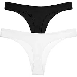 vadik Thong for Women Cotton Underwear Low Rise Solid G-String Sexy Lingerie Panties | Women Stretchable Under Fitted Outfits Bikini Style Underwear -Pack of 2 (in, Alpha, L, Regular, Black White)-picture-46