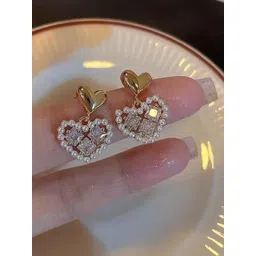 VAGHBHATT Gold-Plated Crystals Studded Heart Shaped Drop Earrings-picture-12