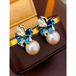 VAGHBHATT Gold-Plated Pearls Studded Floral Studs-picture-20