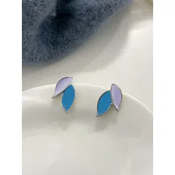 VAGHBHATT Silver-Plated Leaf Shaped Enamelled Studs-picture-33