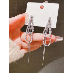 VAGHBHATT Silver-Plated Rhinestone Studded Teardrop Shaped Drop Earrings-picture-18