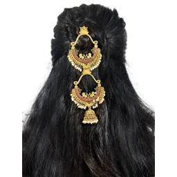 VAGHBHATT Women Peacock Motif Temple Bridal Jada with Kemp Stones and Pearl Drops-picture-23