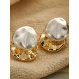 VAGHBHATT Women Textured Silver-Gold Dual Tone Abstract Stud Earrings-picture-36