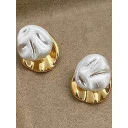 VAGHBHATT Women Textured Silver-Gold Dual Tone Abstract Stud Earrings-picture-19