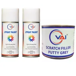 VAI Touch Up Spray Paint Taffeta White 225 ml for Honda with Scratch Filler Putty Grey 200 g for Car, Bike with 1 Putty Knife and 320 Grits-picture-37