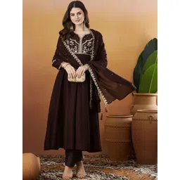 Vaidehi Fashion Women Ethnic Motifs Embroidered Panelled Thread Work Kurta with Trousers & With Dupatta-picture-14