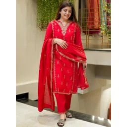Vaidehi Fashion Women Ethnic Motifs Embroidered Regular Chanderi Silk Kurta with Salwar & With Dupatta-picture-36
