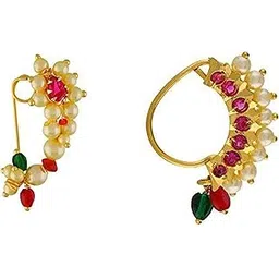 vail creations Big Size Traditional Maharashtrian Nose ring without piercing Pearl Gold Plated Nath Clip On Nose Ring For Women-picture-24