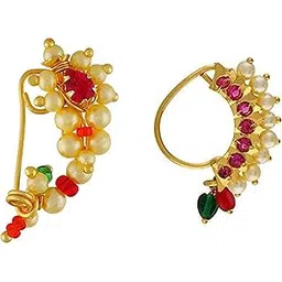 vail creations Small Size Traditional Maharashtrian Nose ring without piercing Pearl Gold Plated Nath Clip On Nose Ring For Women-picture-21