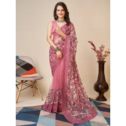 VAIRAGEE Floral Embroidered Net Saree-picture-36