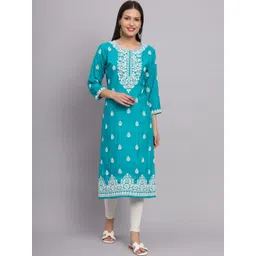 VAIRAGEE Floral Embroidered Thread Work Straight Kurta-picture-10