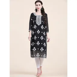 VAIRAGEE  Floral Yoke Design Chikankari Straight Kurta-picture-28