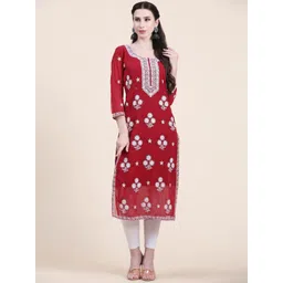 VAIRAGEE Floral Yoke Design Chikankari Straight Kurta-picture-16