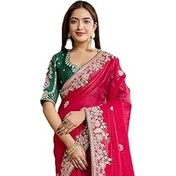 vairagee Women Beautiful Chiffon Embroidery Saree With Unstitched Blouse(6327)-picture-14