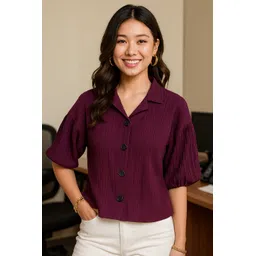 vairagee Women Boxy Fit Solid Lapel Collar Casual Shirt-picture-18