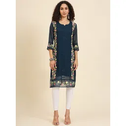 VAIRAGEE Women Floral Embroidered Flared Sleeves Sequinned Georgette Kurta-picture-23