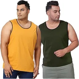 vaishvik Mens Plus Size Sando Tank - Pack of 2 - Yellow & Green-picture-26