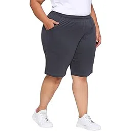vaishvik Women Plus Size Cotton Shorts Waist 44 to 60 in Knee Length Dark Grey-picture-17