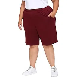 vaishvik Women Plus Size Cotton Shorts Waist 44 to 60 in Knee Length Long Maroon-picture-18