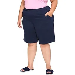 vaishvik Women Plus Size Cotton Shorts Waist 44 to 60 Knee Length Long Navy Blue-picture-16