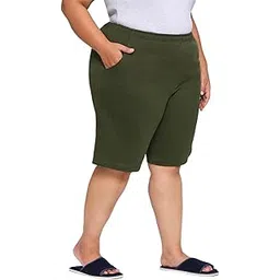 vaishvik Women Plus Size Short - Knee Length Long - Pure Cotton - Olive Green-picture-28