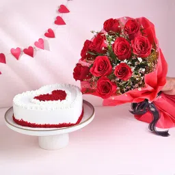 Valentine Red Velvet Heart Cake With Roses-picture-29