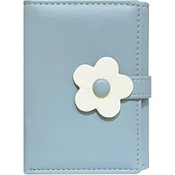 Valerie Cute Small Wallets for Teen Girl Women PU Leather Trifold Small Wallet Cash Pocket 3D Floral Buckle Card Holder Coin Purse with ID Window for Girls Women (Blue)-picture-13
