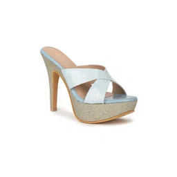 VALIOSAA Blue Textured Party Stiletto Sandals-picture-30