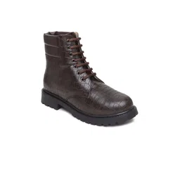 VALIOSAA Brown Textured Block Heeled Boots-picture-26
