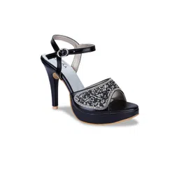 VALIOSAA Navy Blue Embellished Party Stiletto Sandals-picture-26